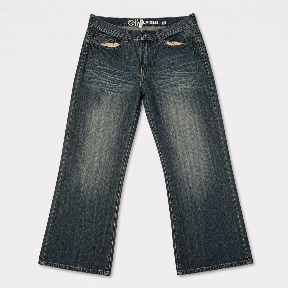 GUESS Mens 36x30 Dark Wash Bootcut Jeans Blue Denim Pants Vintage Y2K